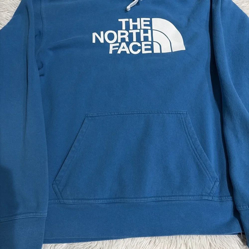 The North Face Mens Half Dome Pullover Hoodie Blue White Logo Sweatshirt Size M